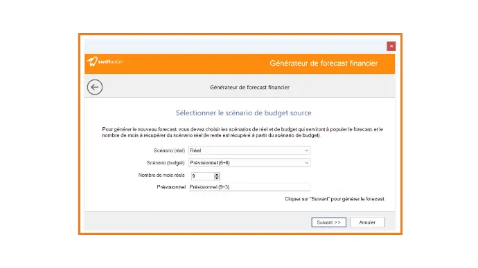 La solution Swiftfinance permet de créer rapidement des scénarios prévisionnels